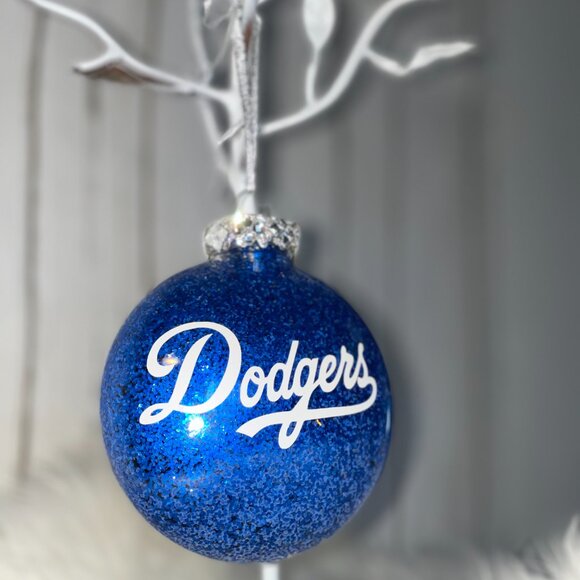 Christmas Ornament, Dodger Fan, Los Angeles Baseball Team, Blue Glitter, Holiday - Picture 9 of 9